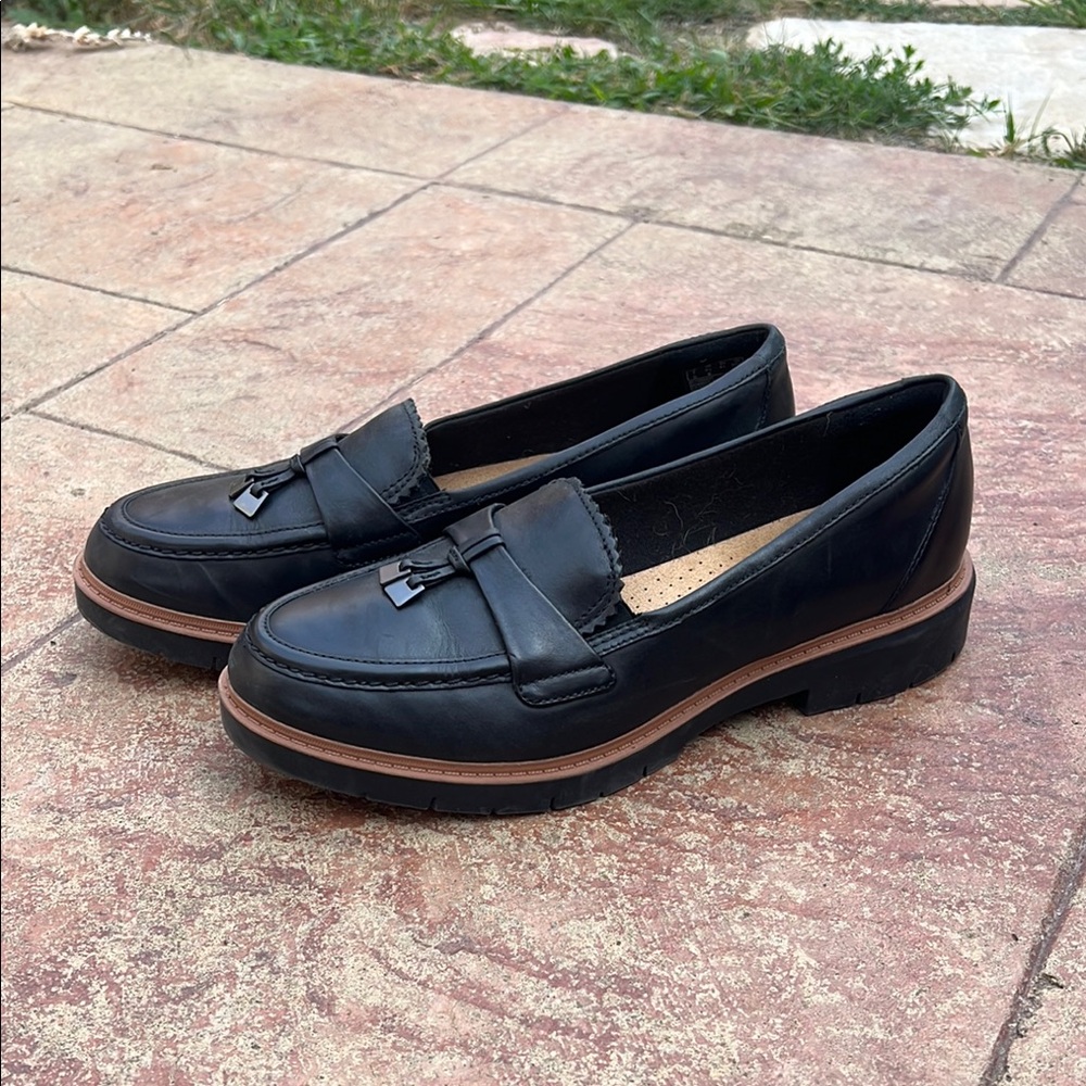 Clark’s Black leather loafers